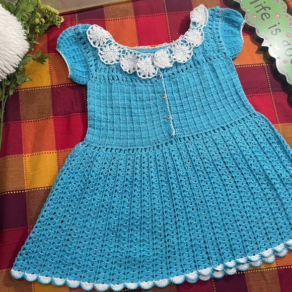 Robe Fille Crochet Main En Coton Égyptien 100% - Taille 24-36 Mois - Disney Princesse